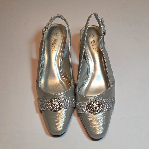 NWT  Enzo Romeo Cambria Women's Silver Sling Back Mid-Heeled Pointy Pumps, 7.5W - Picture 1 of 8